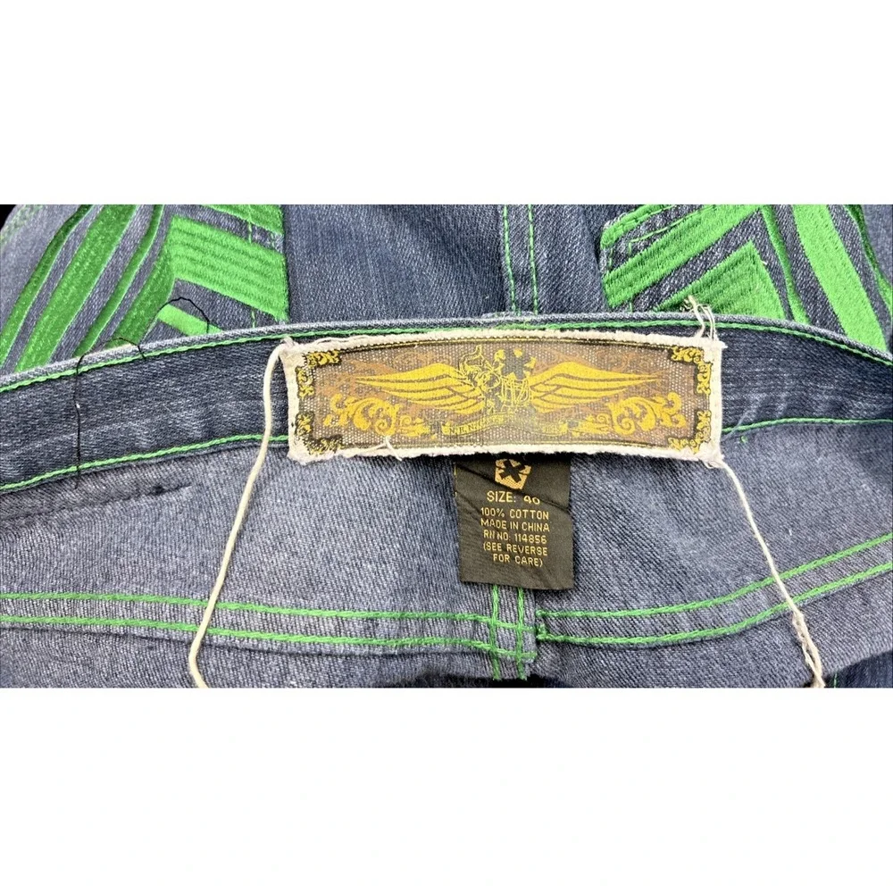 NBN Gear Men 40 Baggy Denim Shorts Y2K Jorts Green Stitch Raw String  X-TREME
